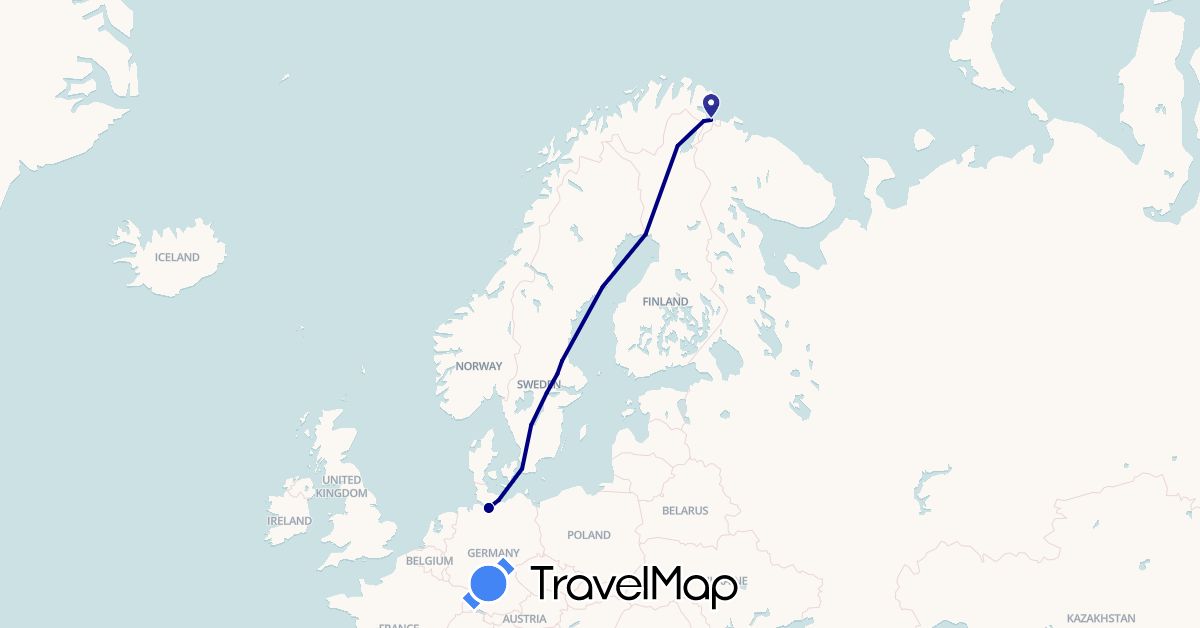 TravelMap itinerary: driving in Germany, Finland, Norway, Sweden (Europe)
